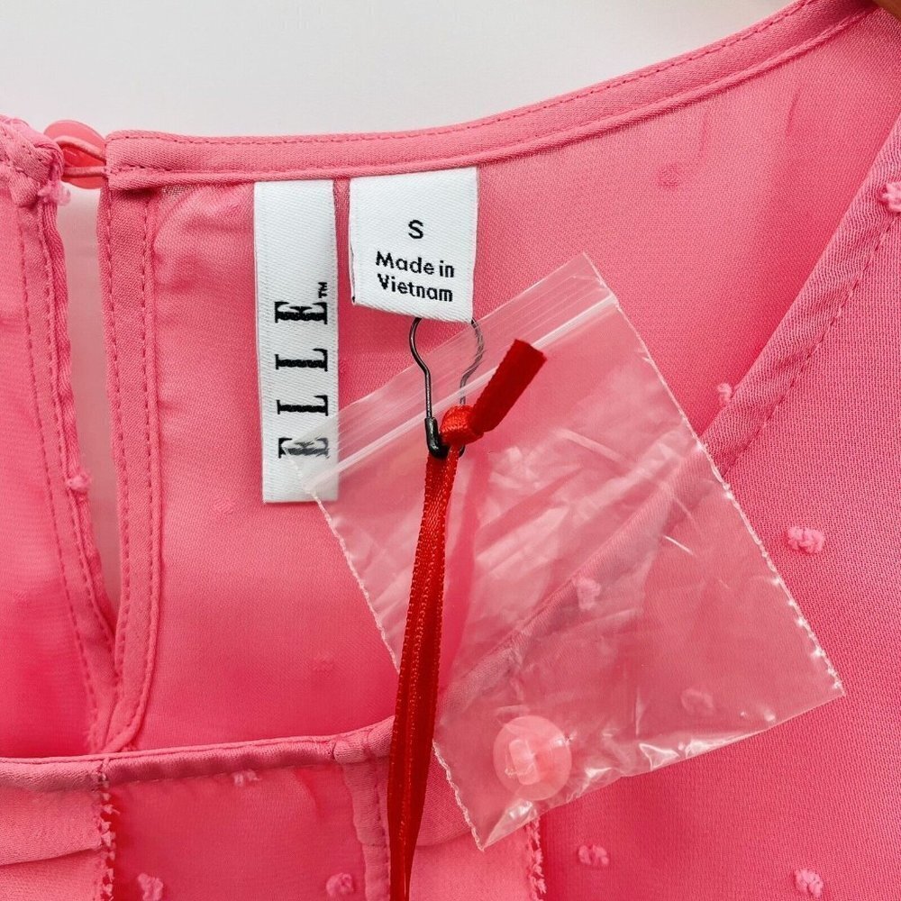 Elle Womens Size Small Sleeveless Swiss Dot Ruffled Blouse In Pink $34 1779 — image 5 of 8